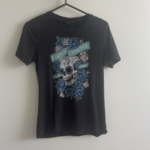 Harley-Davidson Black Tee with Blue Skull and Roses
